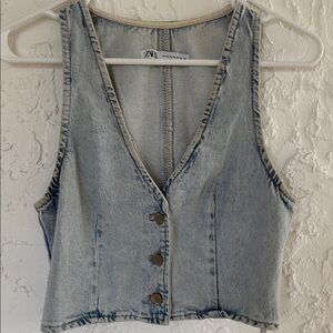 Zara Light Blue Denim Crop Top